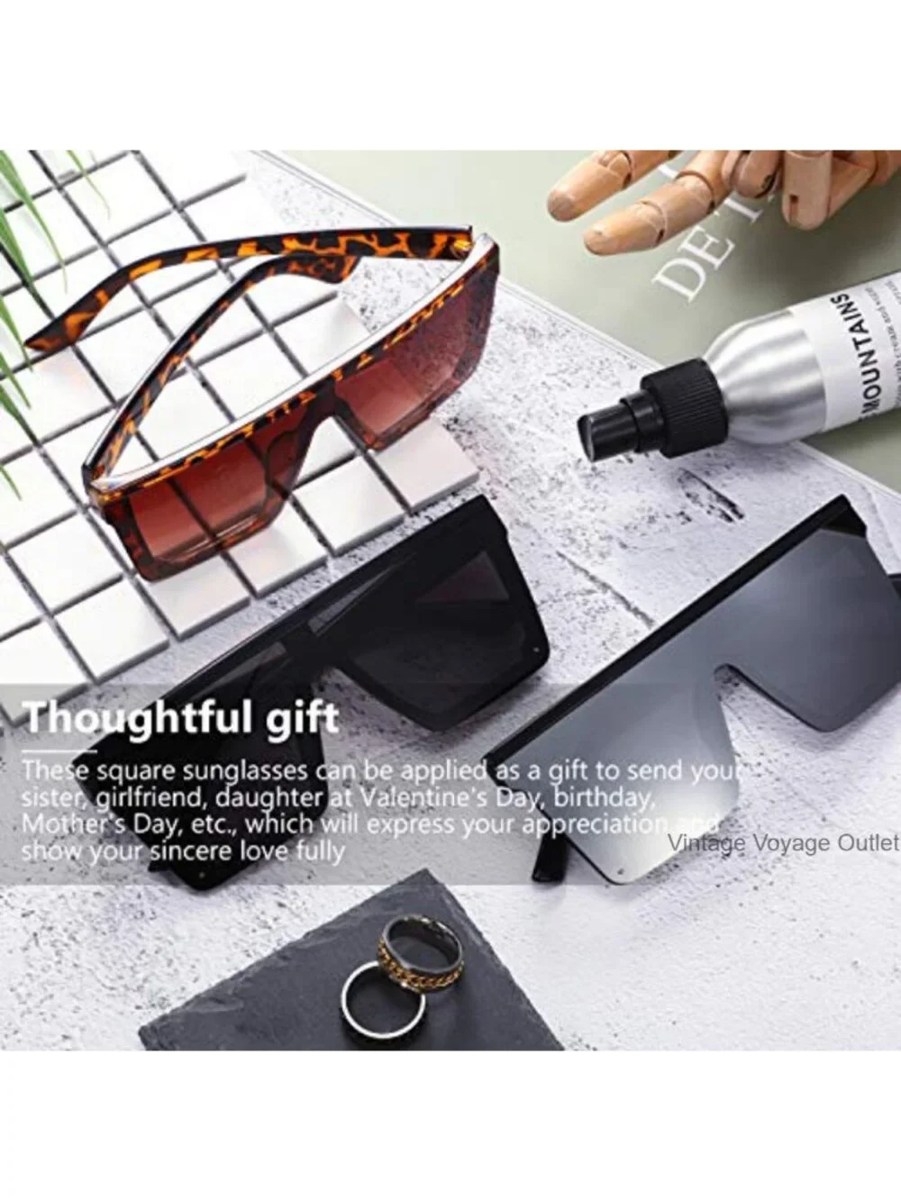 Oversized Square Sunglasses for Women Men 3 Pack Retro Shield
